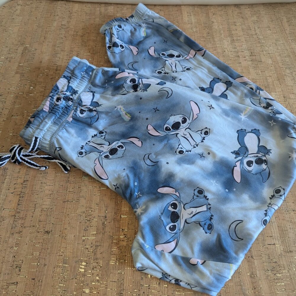 Disney Stitch Women's Pajama Pants in Blue with Tropical Stitch Print Size M